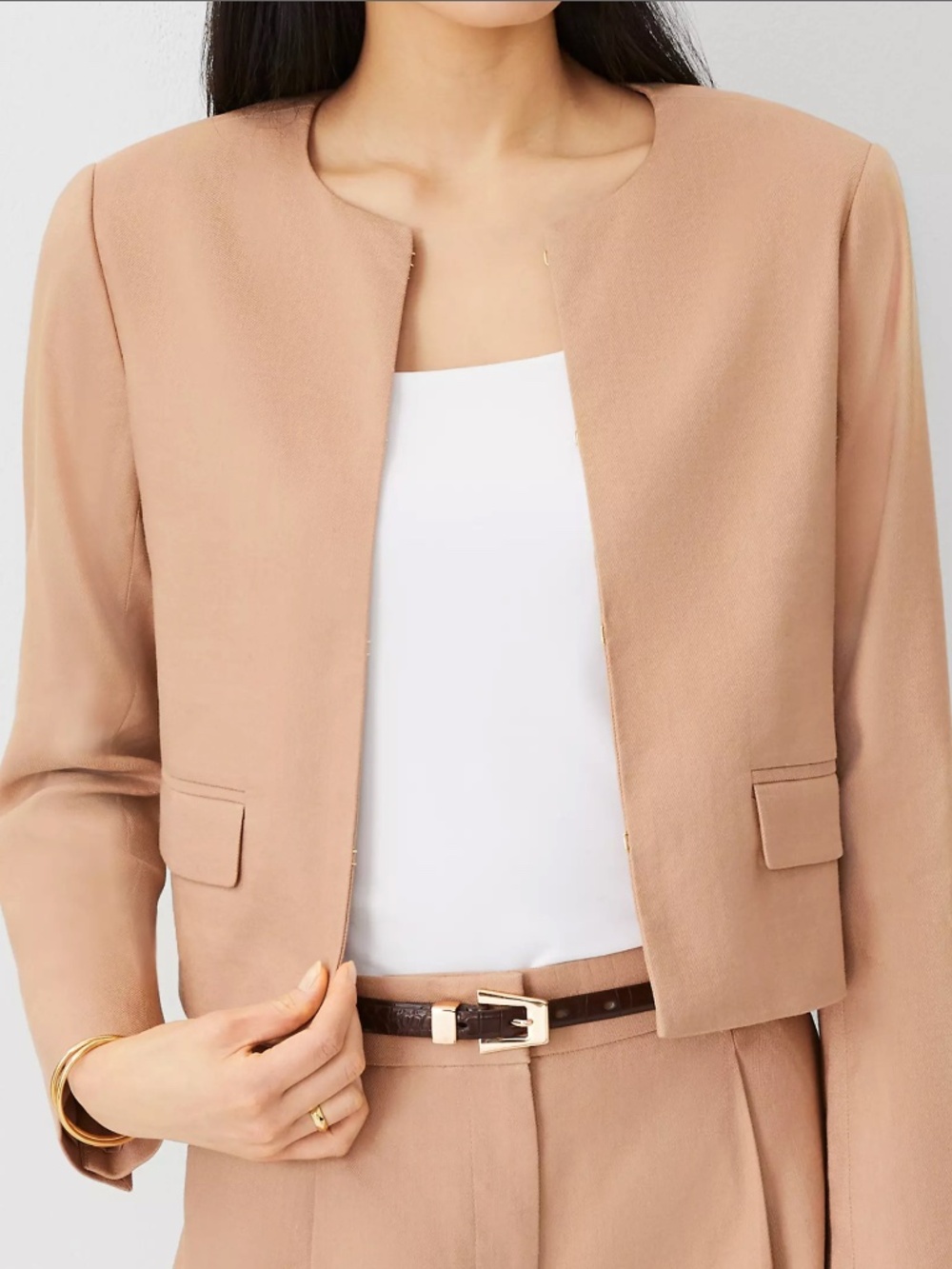 NWT ANN TAYLOR The Cropped Crew Neck Jacket in Linen Twill